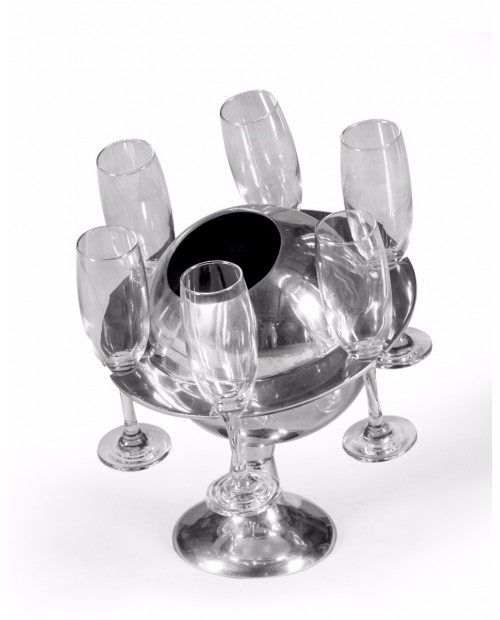 Šampano šaldymo indas su 6 taurėm "Saturn"